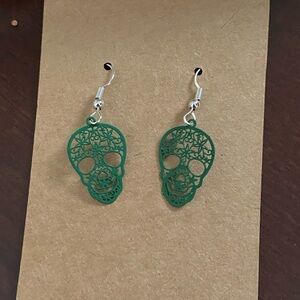 Green Sugar Skull Dangle Earrings